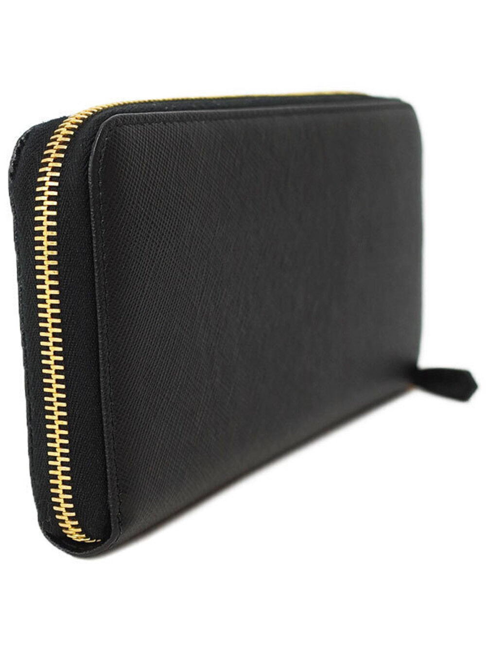 Prada Round Long Wallet Zipper Saffiano Leather Rion Black